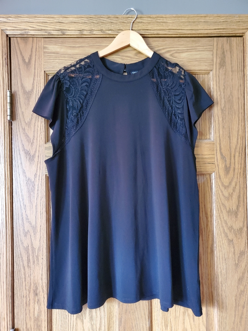 Torrid Black Studio Crepe Jersey Mock Neck Lace Inset Top. Size 3.